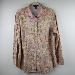 Chaps Cream Gold Paisley Longsleeve 1X